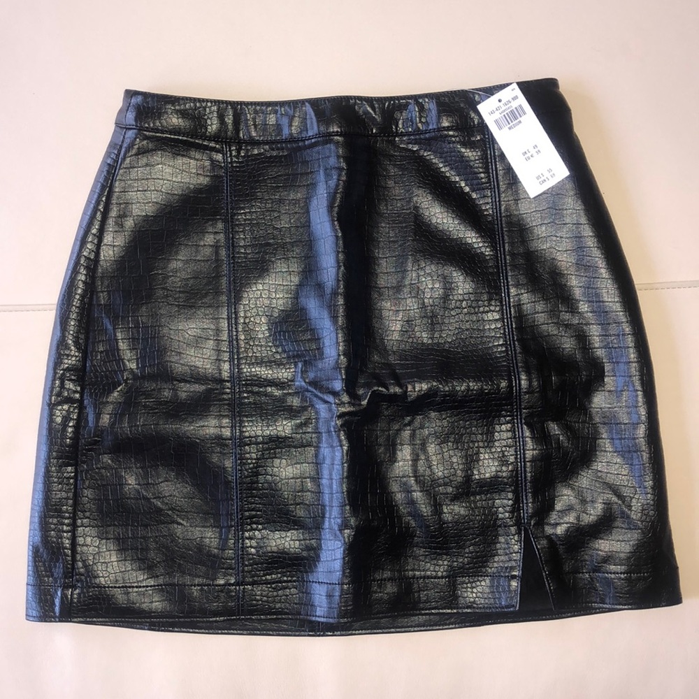 Black Vegan Leather Crocodile Mini Skirt